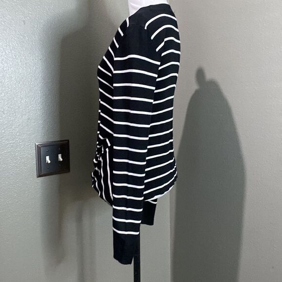 Topshop Front Knot Long Sleeve Crew Neck Black and White Stripes Sweater Top - Picture 8 of 11
